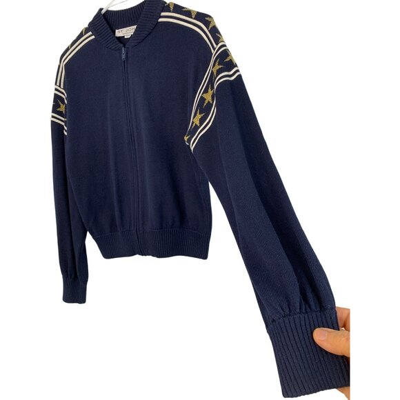 St. John Separates Womens Navy Gold Star Zip Cardigan Jacket Size P EUC 7848 - Picture 9 of 9